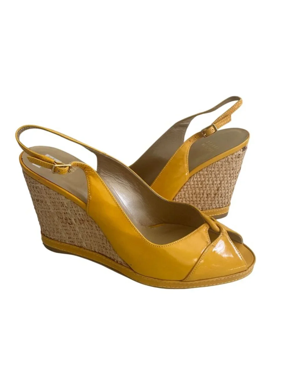 STUART WEITZMAN Yellow Patent Leather Wedges Size 9.5 - Picture 4 of 10